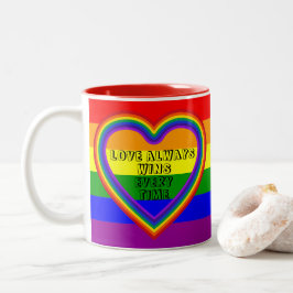 Caneca De Café Em Dois Tons Sinalizador Orgulho gay LGBTQAI com texto e foto