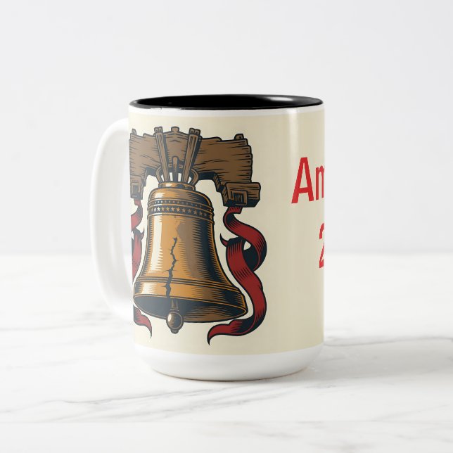 Caneca De Café Em Dois Tons Sino da Liberdade Patriótico (Frente Esquerda)