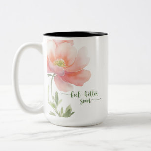 Caneca De Café Em Dois Tons Sinta-se Melhor Pêssego Bem Grande Flor Aquarela