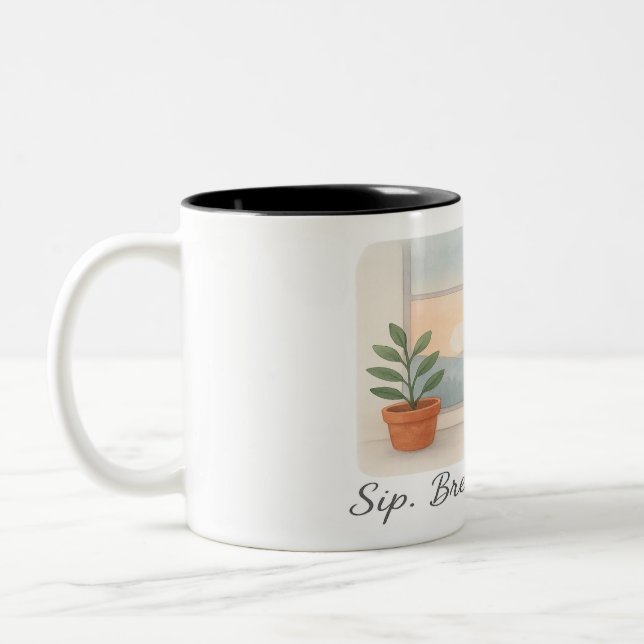 Caneca De Café Em Dois Tons "Sip. Breathe. Begin."  (Esquerda)