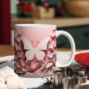 Caneca De Café Em Dois Tons Sip Encantador:3D Pastel Pink Butterfly Mug