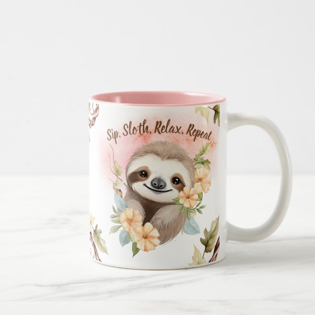 Caneca De Café Em Dois Tons "Sip, Sloth, Relaxe, Repita" (Direita)