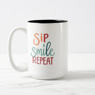 Caneca De Café Em Dois Tons Sip, Sorria, Repito - Mug De Dois Tons 15 Oz