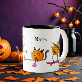 Caneca De Café Em Dois Tons Skate do cilindro do Halloween Personalizado Pumpk