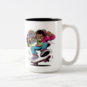 Caneca De Café Em Dois Tons Skateboarder de Hip Hop Retrô