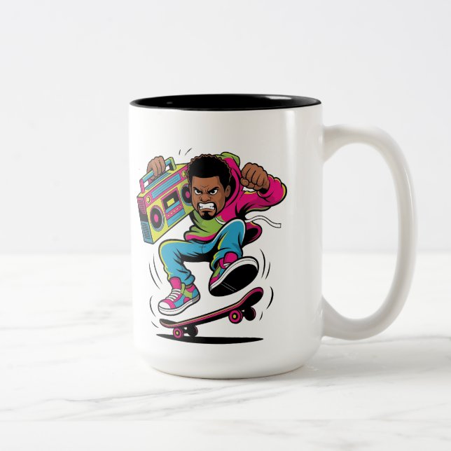 Caneca De Café Em Dois Tons Skateboarder de Hip Hop Retrô (Direita)