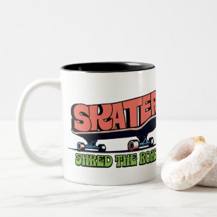 Caneca De Café Em Dois Tons Skater Shred the Road – Retro 70s Skateboarding 