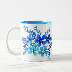 Caneca De Café Em Dois Tons SKAYMARTS Design de Mug Floral Azul