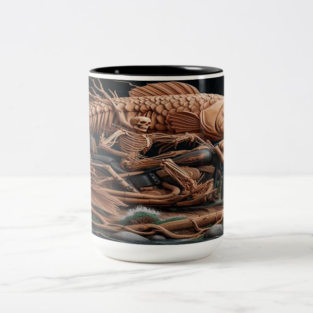 Caneca De Café Em Dois Tons skeleton cavalgou sua bicicleta de helicóptero par (Centro)