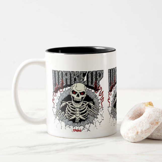 Caneca De Café Em Dois Tons Skeleton Resurgence Poster (Com Donut)