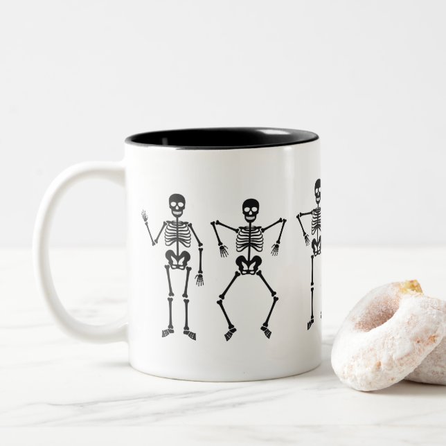 Caneca De Café Em Dois Tons Skeleton Silhoueen Mug (Com Donut)