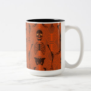 Caneca De Café Em Dois Tons Skeletons Pretos e Laranja durante o Dia das Bruxa