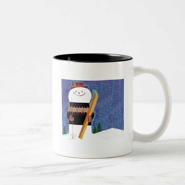 Caneca De Café Em Dois Tons Skis para Snowman (Direita)