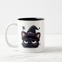 Caneca De Café Em Dois Tons Sleepy Witch Cat Head | Halloween Mug Two-Sided Co