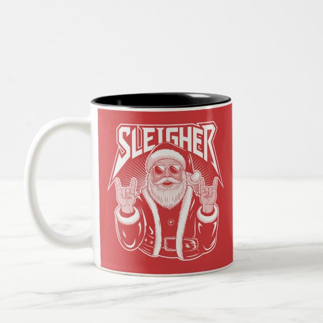 Caneca De Café Em Dois Tons Sleigher Santa Claus Funny Metal Christmas Rock  (Esquerda)