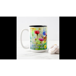 Caneca De Café Em Dois Tons Slogan de recuperação personalizado com flores e b