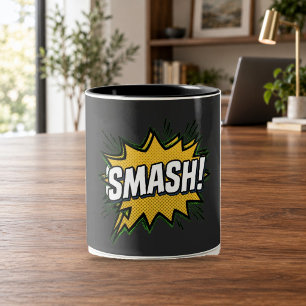 Caneca De Café Em Dois Tons SMASH!   Caneca de Arte Pop em Quadrinhos