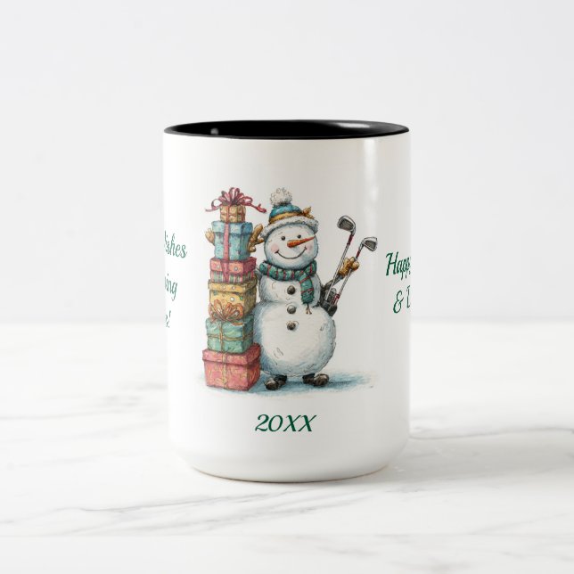 Caneca De Café Em Dois Tons Smiley Snowman Holiday Mug - Cartoon Original (Centro)