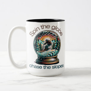 Caneca De Café Em Dois Tons Snow Globe Skiing Adventure Fantasy