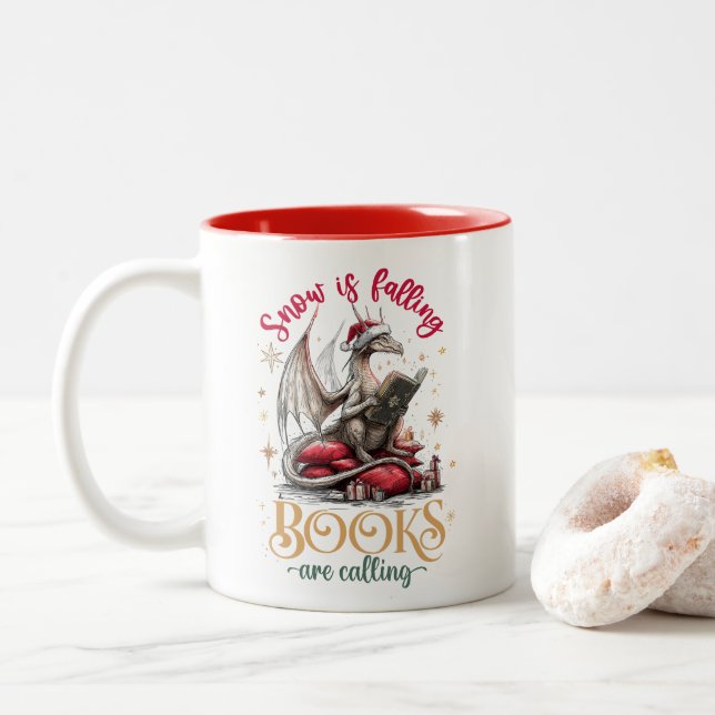 Caneca De Café Em Dois Tons Snow Is Falling, Books Are Calling  (Com Donut)