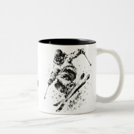 Caneca De Café Em Dois Tons Snowboard Brush Art - Skier Light
