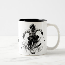Caneca De Café Em Dois Tons Snowboard Brush Art - Skier Samurai Musashi