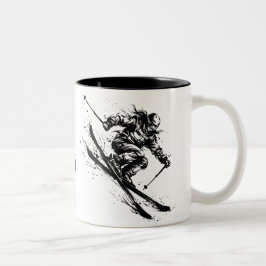 Caneca De Café Em Dois Tons Snowboard Brush Art - Skier Women