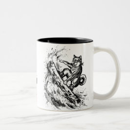 Caneca De Café Em Dois Tons Snowboard Brush Art - Snowboarder Dog Shiba Inu