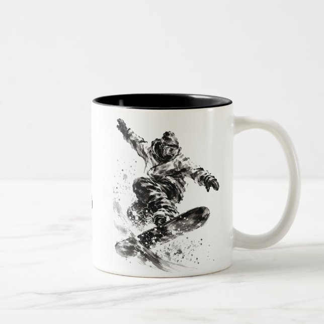 Caneca De Café Em Dois Tons Snowboard Brush Art - Snowboarder Light (Direita)