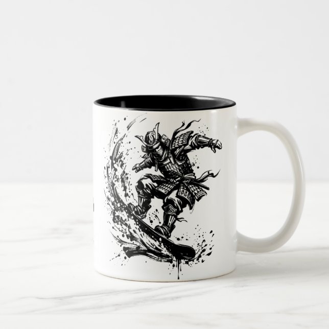Caneca De Café Em Dois Tons Snowboard Brush Art - Snowboarder Samurai (Direita)