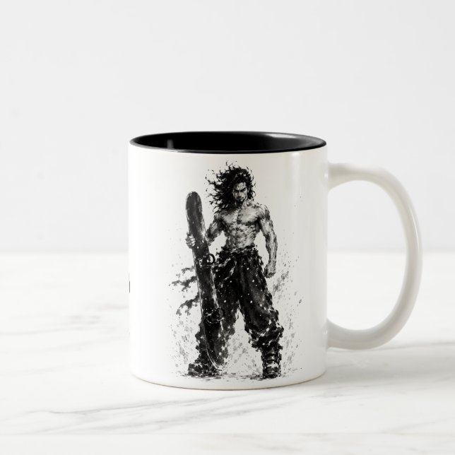 Caneca De Café Em Dois Tons Snowboard Brush Art - Standing Samurai Musashi (Direita)