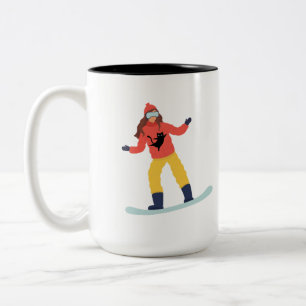 Caneca De Café Em Dois Tons Snowboarder com uma Jaqueta de Gato