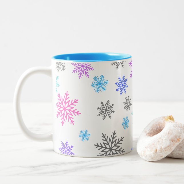 Caneca De Café Em Dois Tons Snowflakes Coffee Mug (Com Donut)