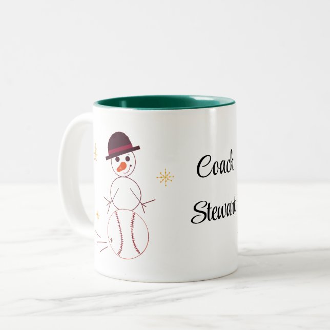 Caneca De Café Em Dois Tons Snowman Baseball Coach Personaliza Coffee Mug (Frente Esquerda)