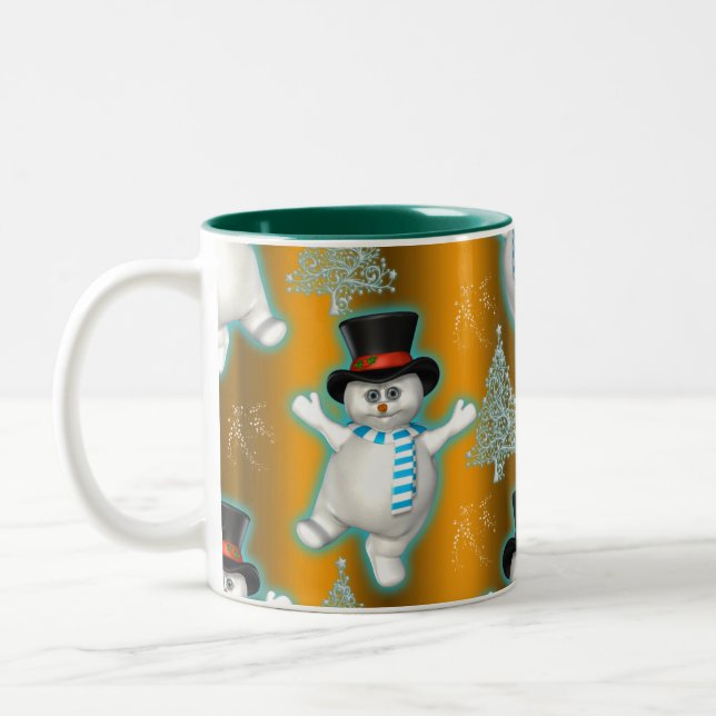Caneca De Café Em Dois Tons Snowman dança no Top Hat no Dourado Natal (Esquerda)