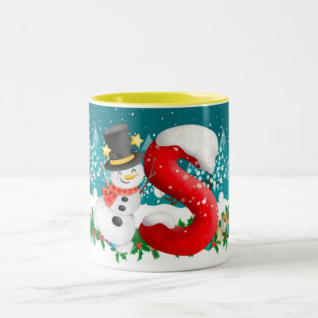 Caneca De Café Em Dois Tons Snowman - Letra Inicial Monograma Mug (Centro)