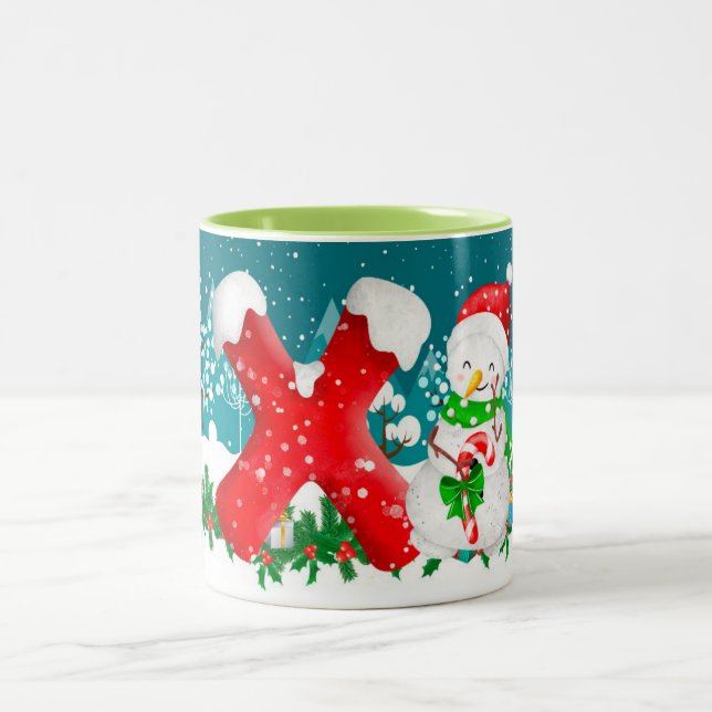 Caneca De Café Em Dois Tons Snowman - Letra Inicial Monograma Mug (Centro)