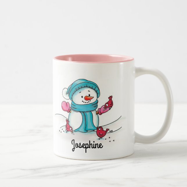 Caneca De Café Em Dois Tons Snowman Mug, Rosa - Gerda Steiner (Direita)