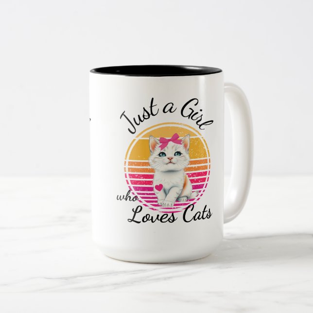 Caneca De Café Em Dois Tons Só uma garota que ama gatos (Frente Esquerda)