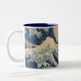Caneca De Café Em Dois Tons Sob a onda de Kanagawa - Katsushika Hokusai