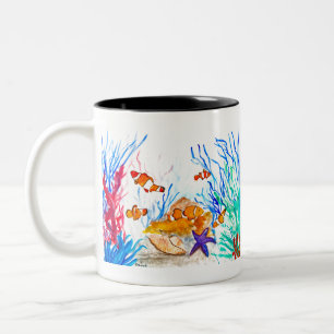Caneca De Café Em Dois Tons Sob o peixe de aquarela do mar oceano costeiro mar