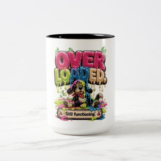 Caneca De Café Em Dois Tons Sobrecarregado Ainda Funcionando Personalizado Div (Centro)