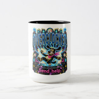 Caneca De Café Em Dois Tons Sobrecarregado Enviar Ajuda Engraçado Esgotamento