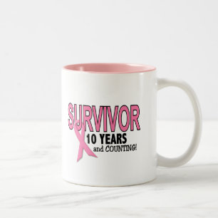 Caneca De Café Em Dois Tons SOBREVIVENTE do CANCRO DA MAMA 10 anos & contagens