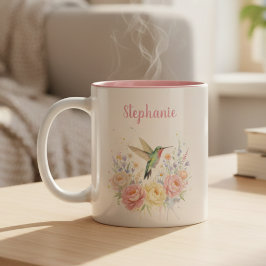 Caneca De Café Em Dois Tons Soft Pastel Hummingbird Floral