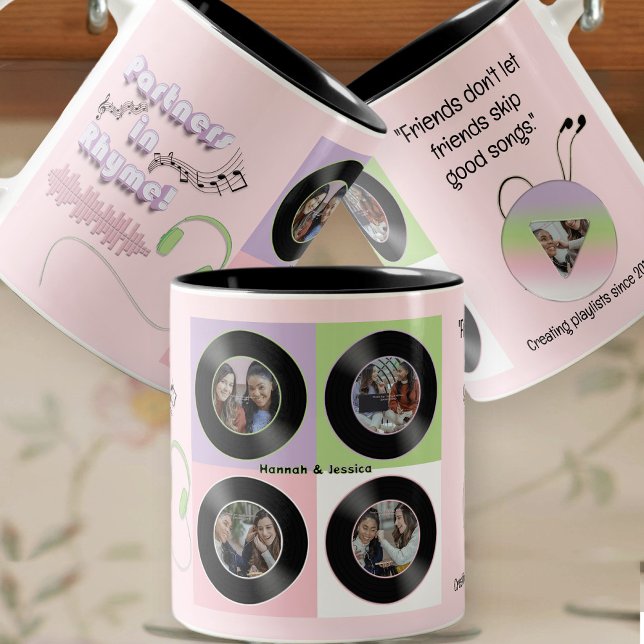 Caneca De Café Em Dois Tons Soft Pastel Vinyl Music Best Friend Photo Gift (Criador carregado)