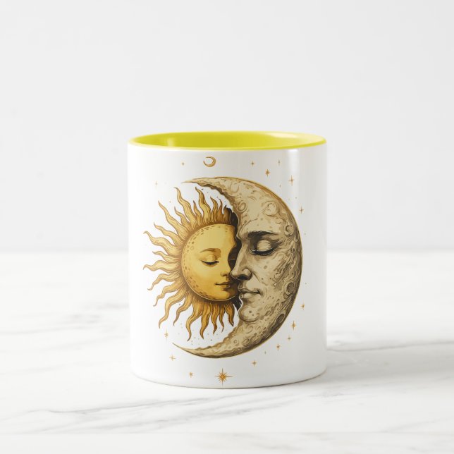 Caneca De Café Em Dois Tons Sol e Lua Místicos | Presente Boêmio Yin Yang (Centro)
