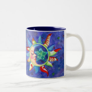 Caneca De Café Em Dois Tons SOL, LUA e ESTRELAS por SHARON SHARPE