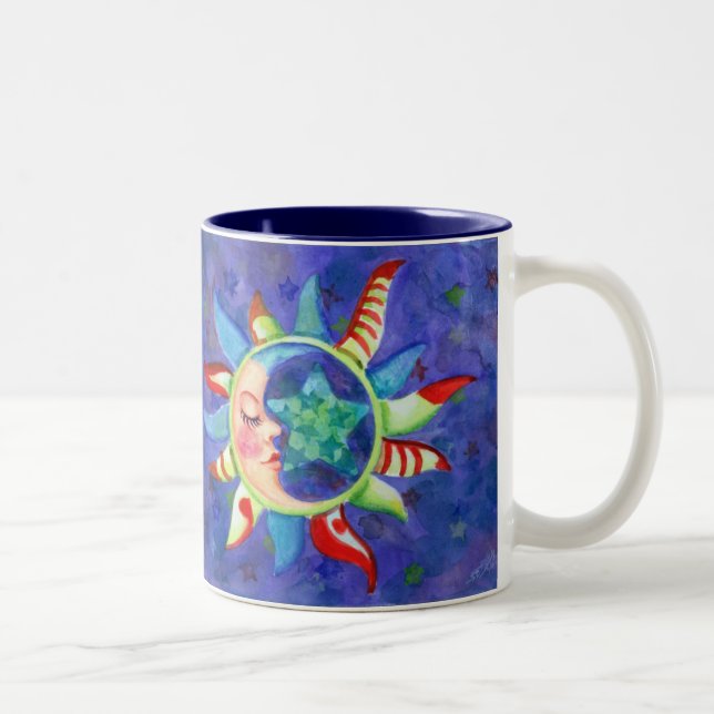 Caneca De Café Em Dois Tons SOL, LUA e ESTRELAS por SHARON SHARPE (Direita)