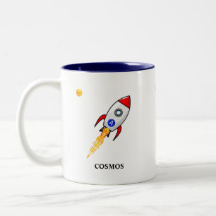 Caneca De Café Em Dois Tons Sol, planeta Terra e foguete em branco